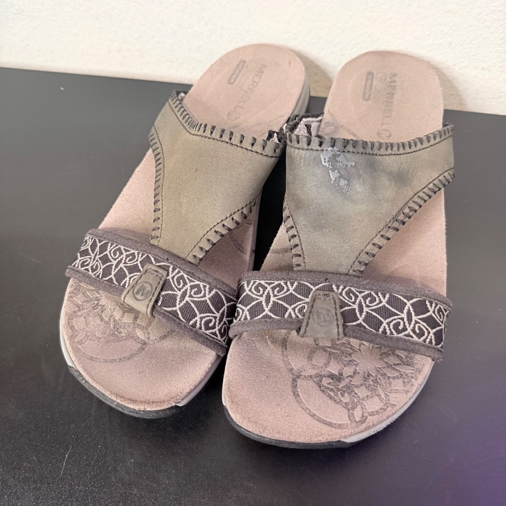 Merrell Sweetpea Leather Slip On Slide Comfort Sandals Womens 9 Black Open Toe